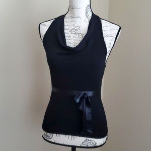 Draped cowl neck halter top. Black